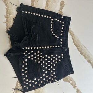 Black Studded Denim Women's Shorts